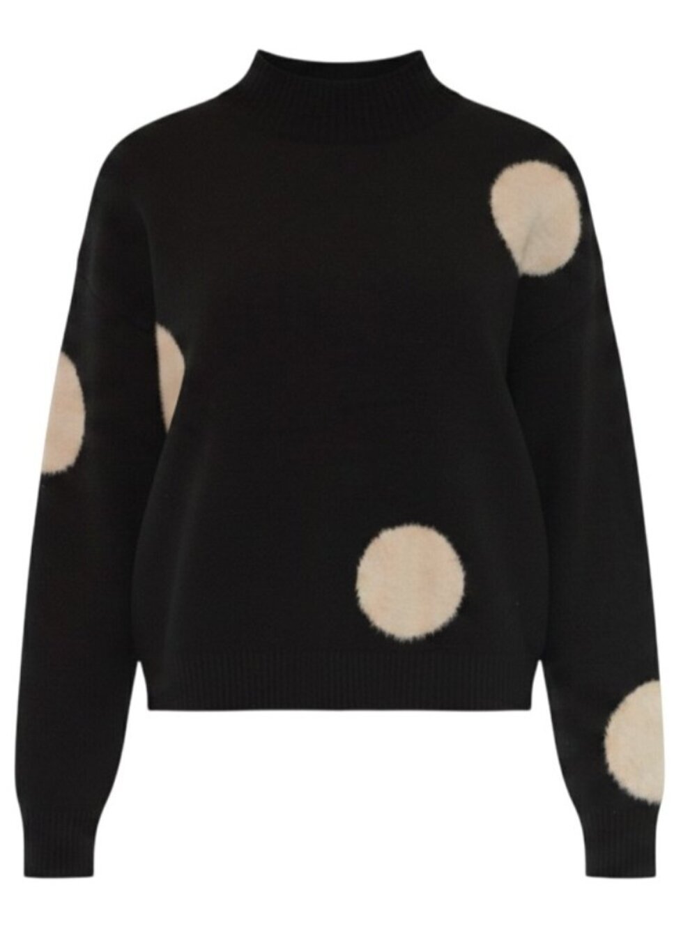 Women’s XXL Black Ivory Polka Dot Mock Neck Sweater Oversized Pullover